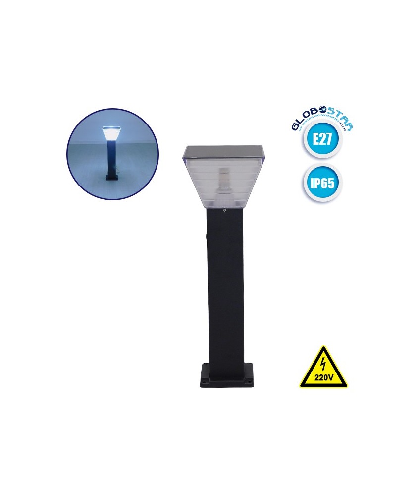 GLOBOSTAR® VEGGIE 12146 Φωτιστικό Κολωνάκι Κήπου με Ντουί 1 x E27 60° AC 220-240V Αδιάβροχο IP65 - Γκρι Ανθρακί - Μ20 x Π20 x Υ60cm